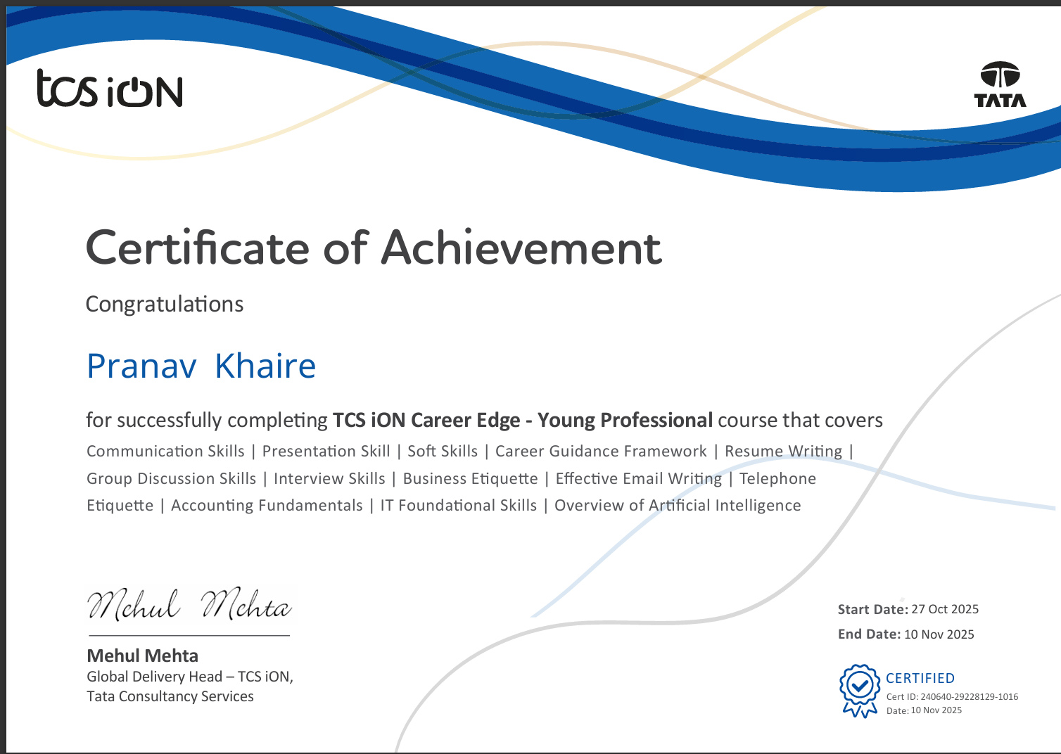 Certificate